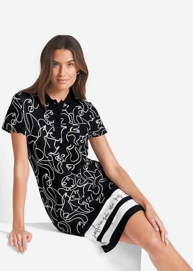 VESTIDO TIPO POLO CON LETRAS NEGROBLANCO ESTAMPADO