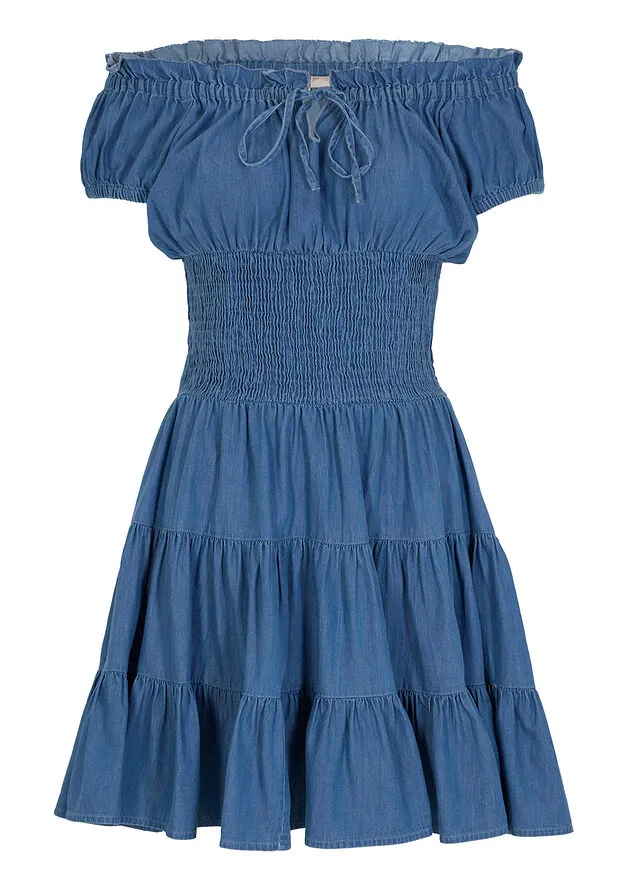 Vestido vaquero con escote bañera para verano Denim claro