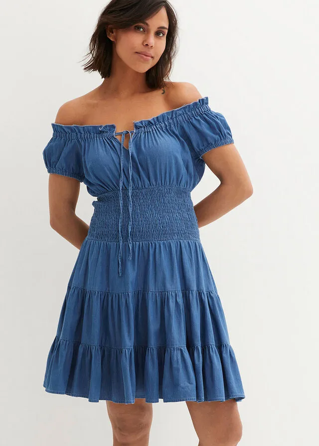 Vestido vaquero con escote bañera para verano Denim claro