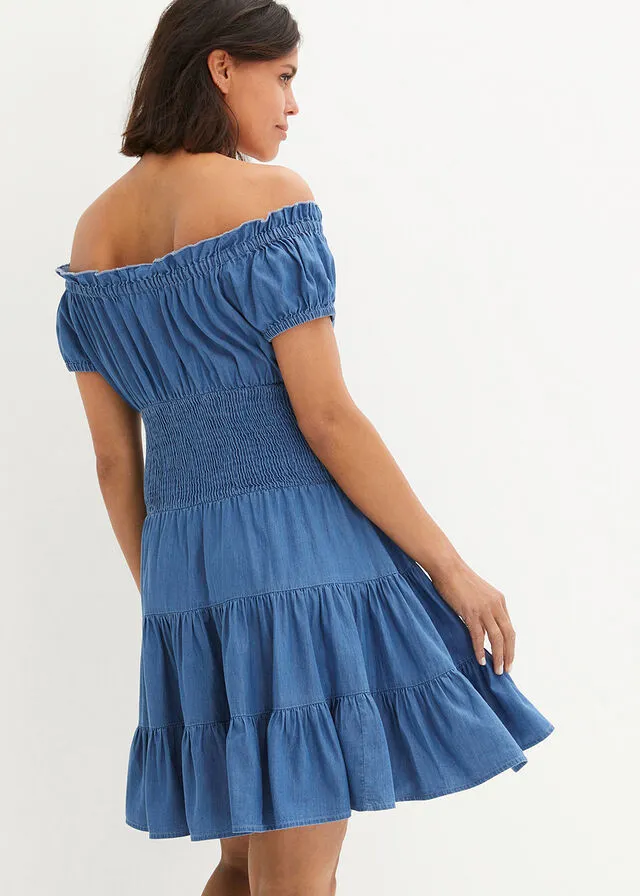 Vestido vaquero con escote bañera para verano Denim claro