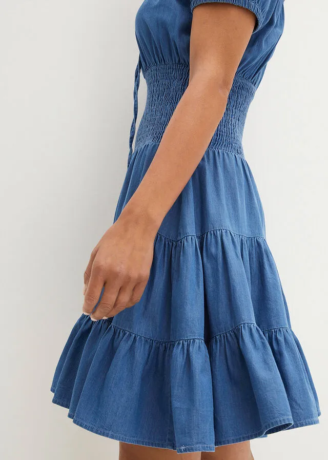 Vestido vaquero con escote bañera para verano Denim claro
