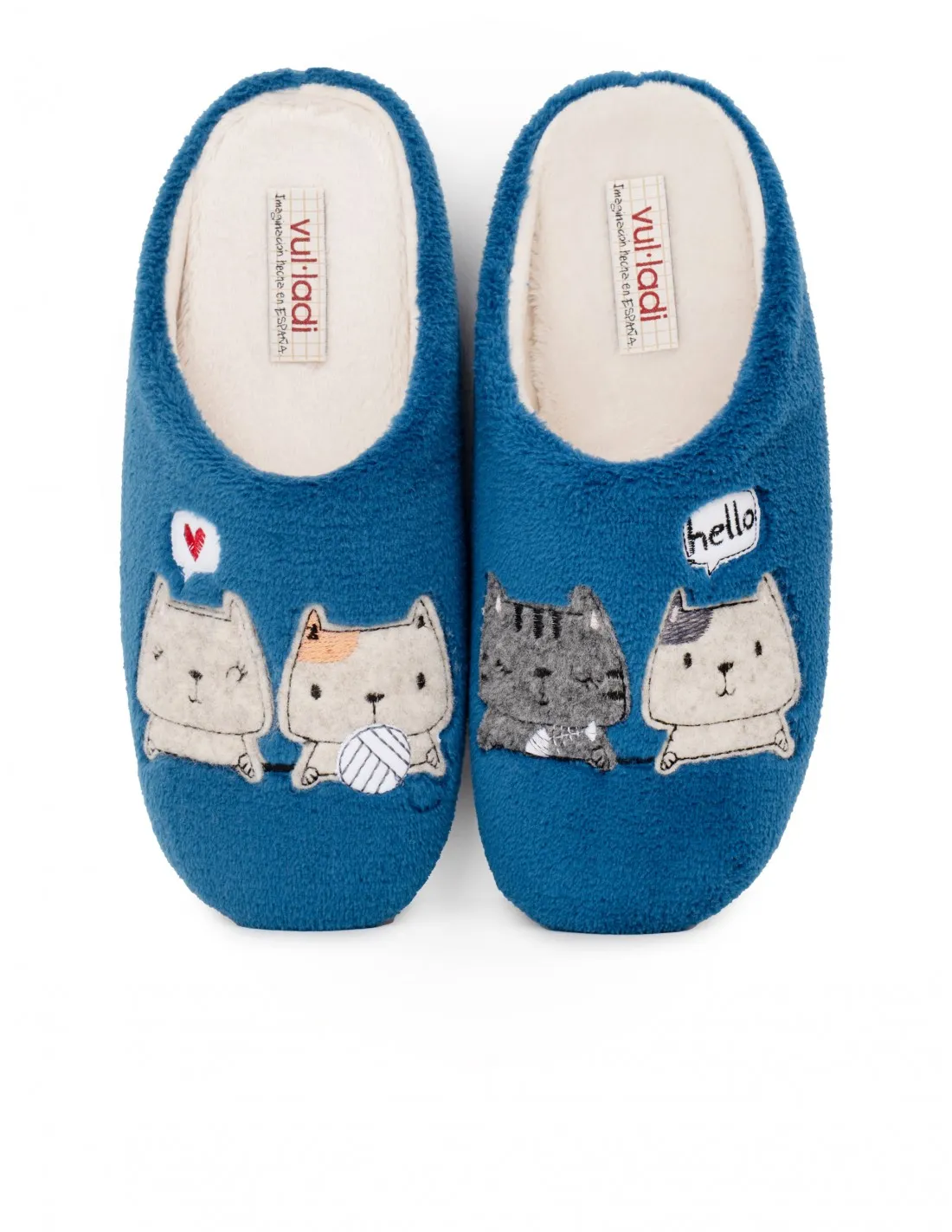 VULLADI Zapatillas Casa Gatos Azul