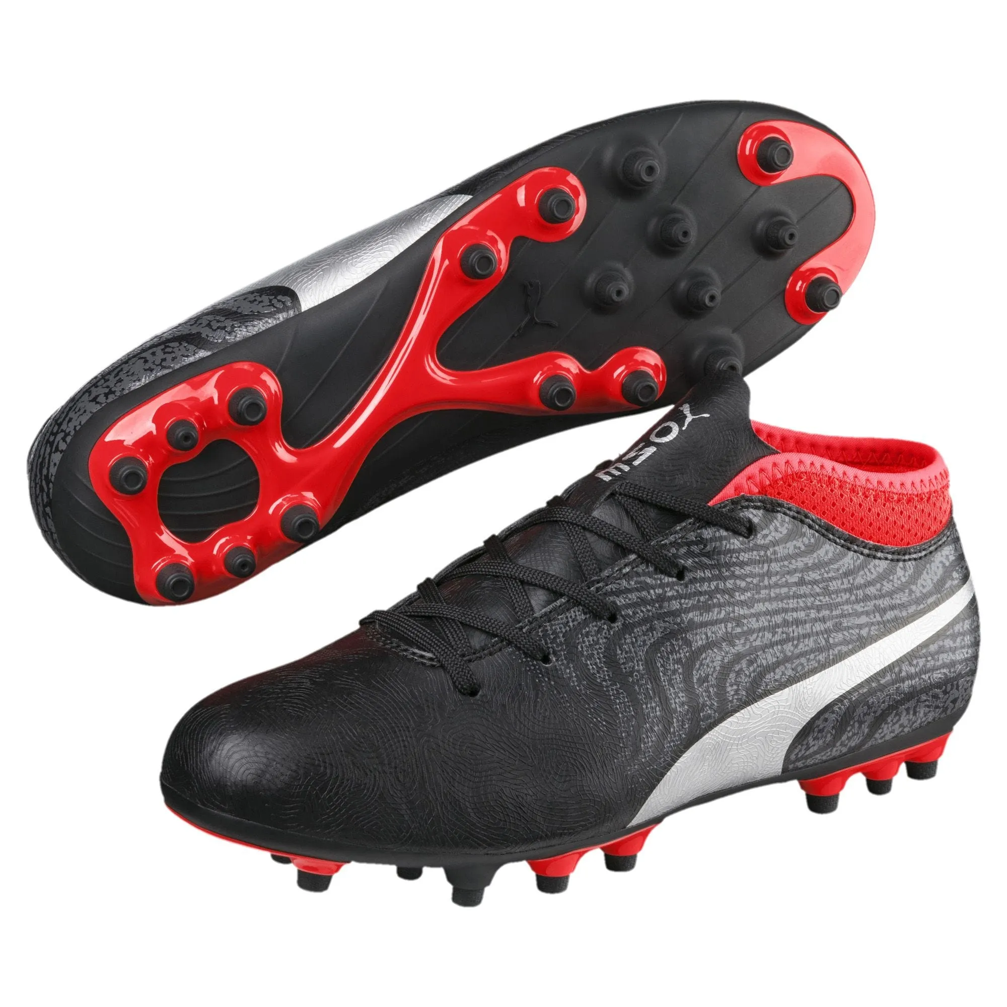 Zapatos Fútbol Hombre Puma One 18.4 Negro/Plateado/Rojo